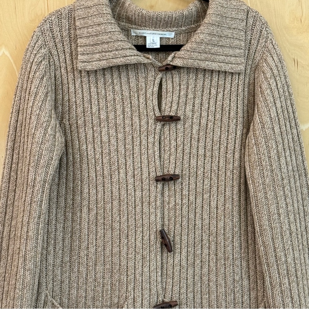 Diane Von Furstenberg Tan Ribbed Knit Cardigan